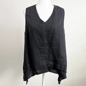 La Fixsun Black Linen Sleeveless Tank Top Lagenlook Vintage Women's M Relaxed